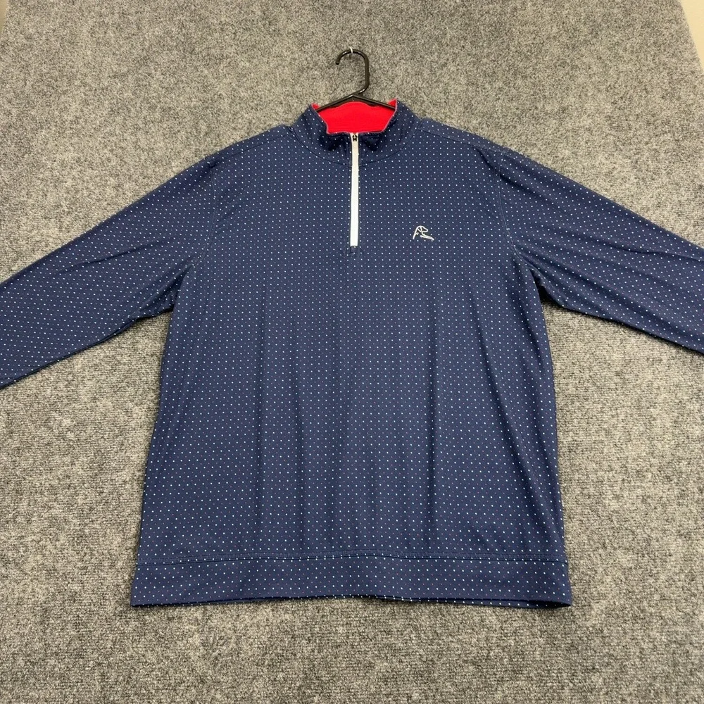 Rhoback Pullover Mens L Blue Poly Spandex Polka Dot Quarter Zip Patriotic Golf
